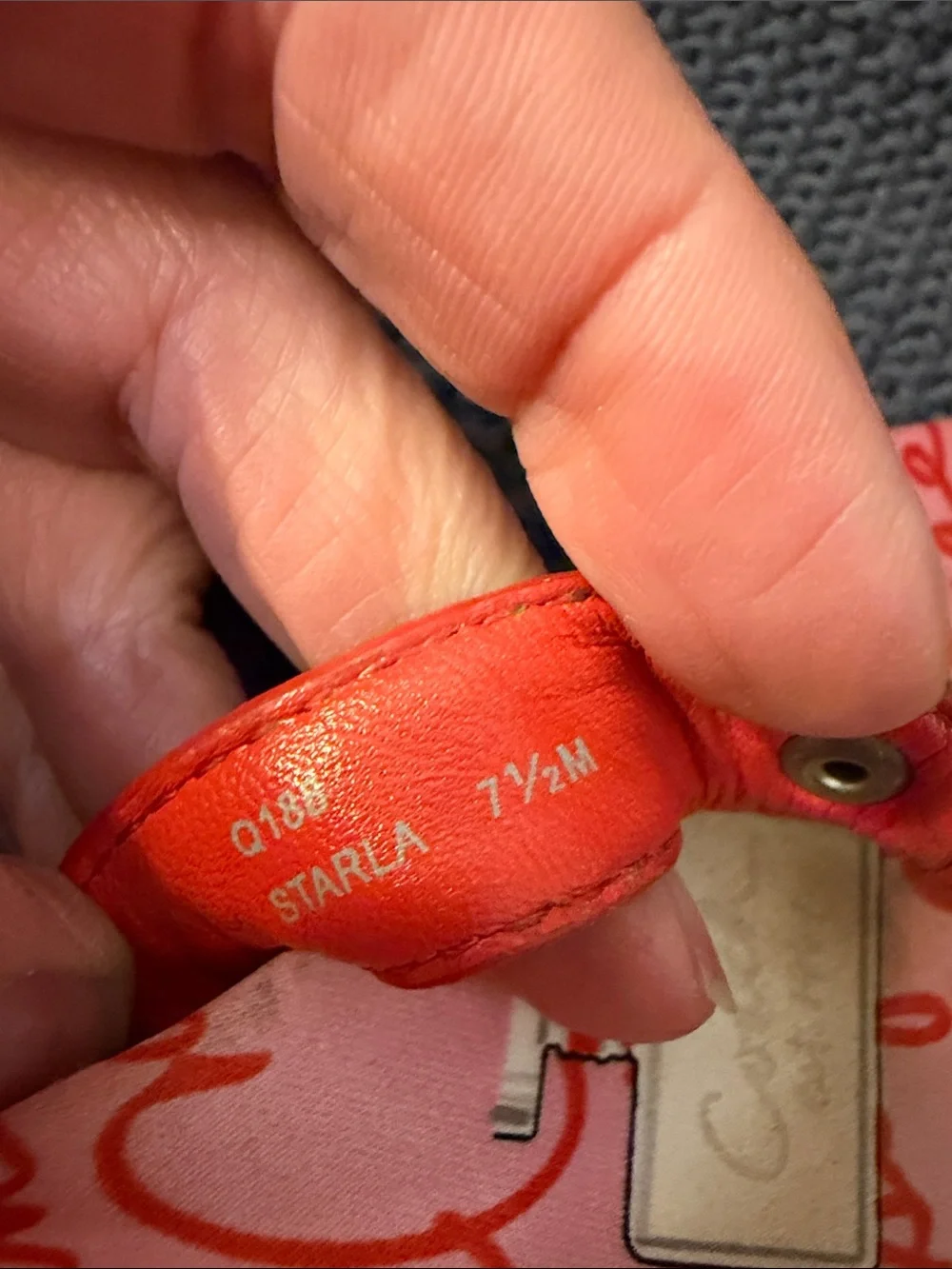 Coach Starla Red and Pink Script Print Leather Thong Sandals 7.5